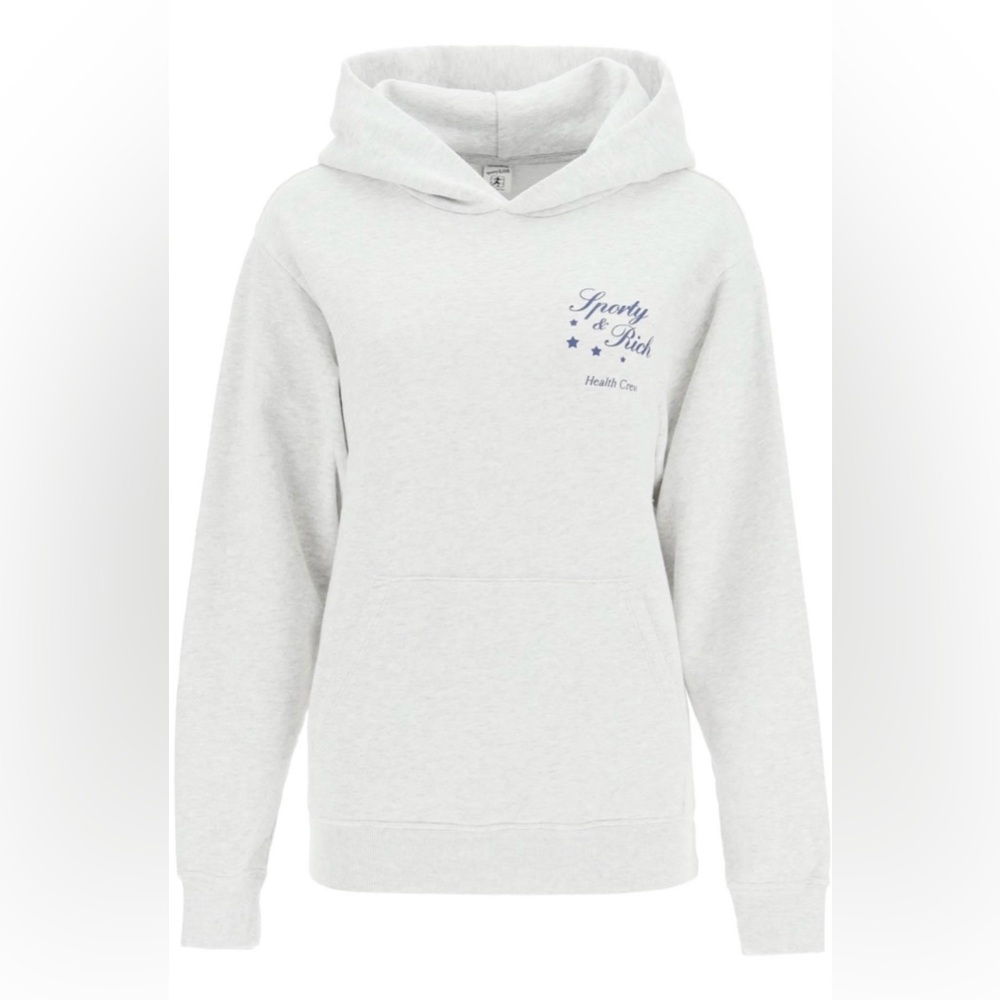 Sporty & Rich Stars Health Crew Hoodie Sweatshirt Size L Grey & Navy NWT